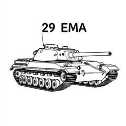 A 2D illustration of the AMX 30 B2 tank depicted in black and white