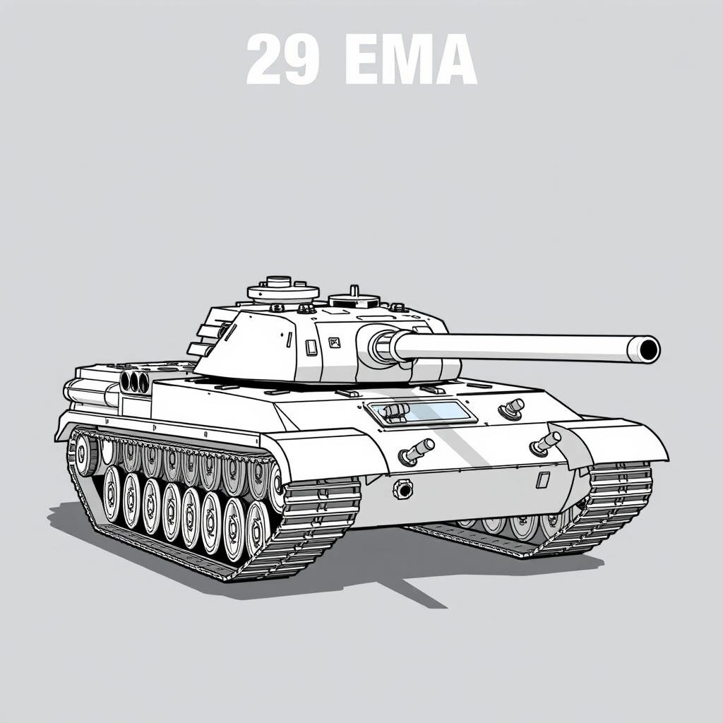 A 2D illustration of the AMX 30 B2 tank depicted in black and white