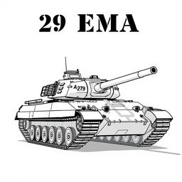 A 2D illustration of the AMX 30 B2 tank depicted in black and white