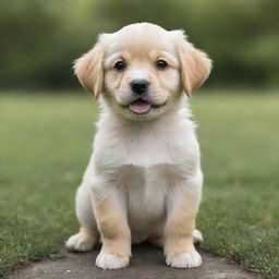 Generate an image of an adorable, playful puppy in a serene environment