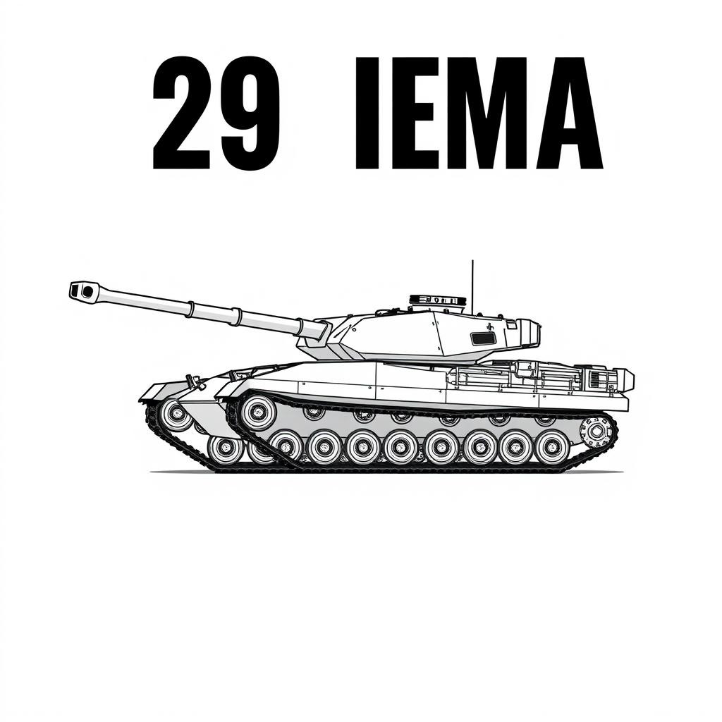 A 2D illustration of the AMX 30 B2 tank rendered in black and white, showcasing its distinctive features and details