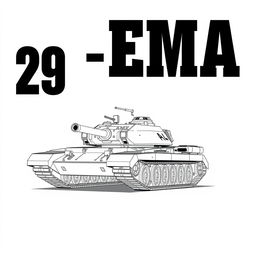 A 2D illustration of the AMX 30 B2 tank rendered in black and white, showcasing its distinctive features and details