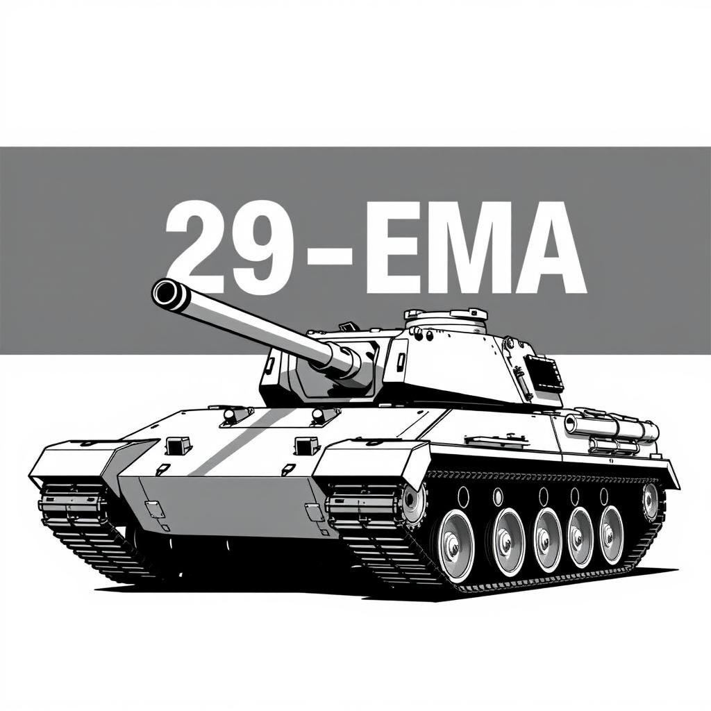 A 2D artistic rendering of an AMX 30 B2 tank, depicted in striking black and white