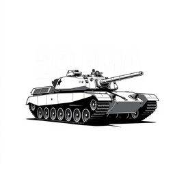 A 2D artistic rendering of an AMX 30 B2 tank, depicted in striking black and white