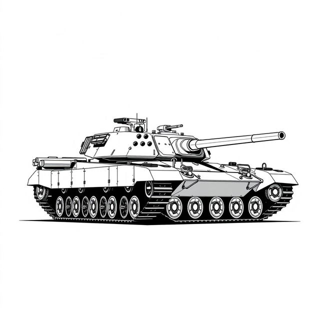 A 2D artistic rendering of an AMX 30 B2 tank, depicted in striking black and white