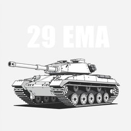 A 2D artistic rendering of an AMX 30 B2 tank, depicted in striking black and white