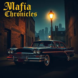 A YouTube banner showcasing a Mafia-themed car scene, featuring a vintage Mafia sedan with a glossy black paint job and chrome accents