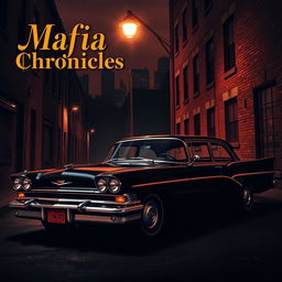 A YouTube banner showcasing a Mafia-themed car scene, featuring a vintage Mafia sedan with a glossy black paint job and chrome accents