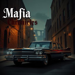 A YouTube banner showcasing a Mafia-themed car scene, featuring a vintage Mafia sedan with a glossy black paint job and chrome accents