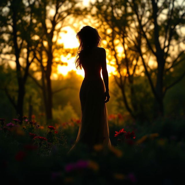 A serene and artistic depiction of a silhouette, blending beautifully into a natural landscape