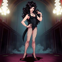 A full-body illustration of Frank-N-Furter from 'The Rocky Horror Picture Show' in anime style, showcasing him in a striking pose while wearing high heels