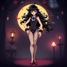 A full-body anime-style illustration of Frank-N-Furter from 'The Rocky Horror Picture Show', depicted in a confident stance while wearing high heels