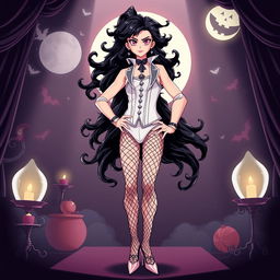 A full-body anime-style illustration of Frank-N-Furter from 'The Rocky Horror Picture Show', depicted in a confident stance while wearing high heels