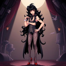 A full-body anime-style illustration of Frank-N-Furter from 'The Rocky Horror Picture Show', depicted in a confident stance while wearing high heels