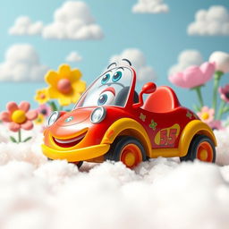 A vibrant and playful scene featuring a colorful toy car inspired by the playful aesthetic of Toy Story