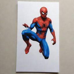 A high-quality, detailed drawing of Spiderman, energetically poised for action, sized to 8cm x 2cm.