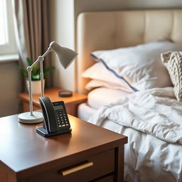 An inviting and safe bedroom setup designed for an elderly individual, featuring a bedside area that emphasizes accessibility and safety