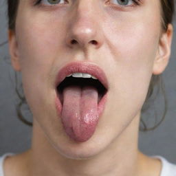 An individual taking a breath while sticking out their tongue