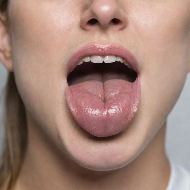 An individual taking a breath while sticking out their tongue