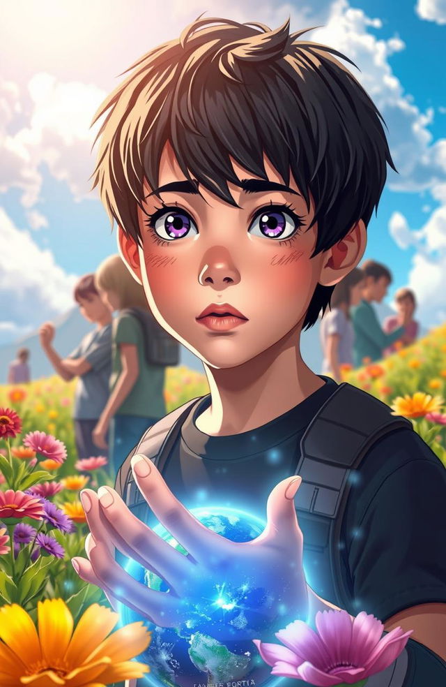 A captivating science fiction scene depicting a 14-year-old boy named Joana Garter, who has just been sent from Mars to Earth after a catastrophic event