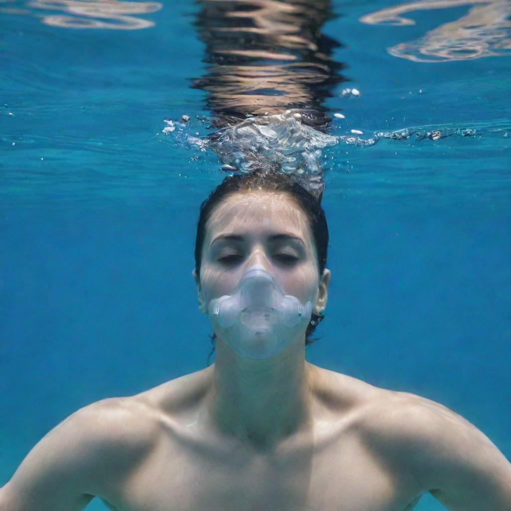 An individual attempting to breathe underwater