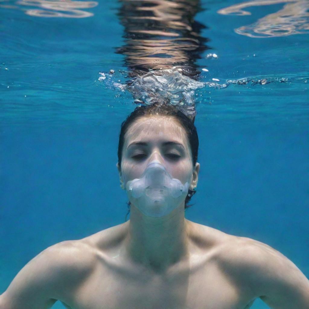 An individual attempting to breathe underwater