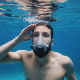 An individual attempting to breathe underwater