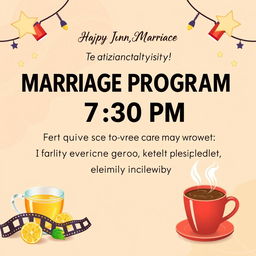 An inviting and friendly poster announcing a marriage program scheduled for 7:30 PM