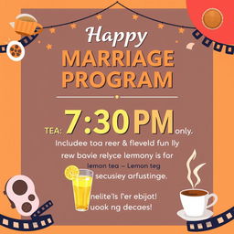 An inviting and friendly poster announcing a marriage program scheduled for 7:30 PM