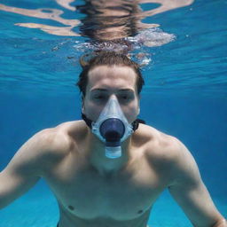 An individual attempting to breathe underwater