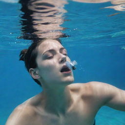 An individual attempting to breathe underwater