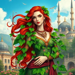 A vibrant and detailed depiction of Poison Ivy in a Turkish context