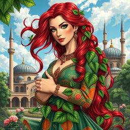 A vibrant and detailed depiction of Poison Ivy in a Turkish context