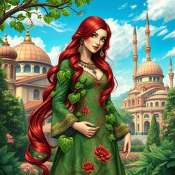 A vibrant and detailed depiction of Poison Ivy in a Turkish context