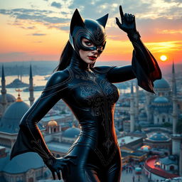 A stunning interpretation of Catwoman dressed in a Turkish style