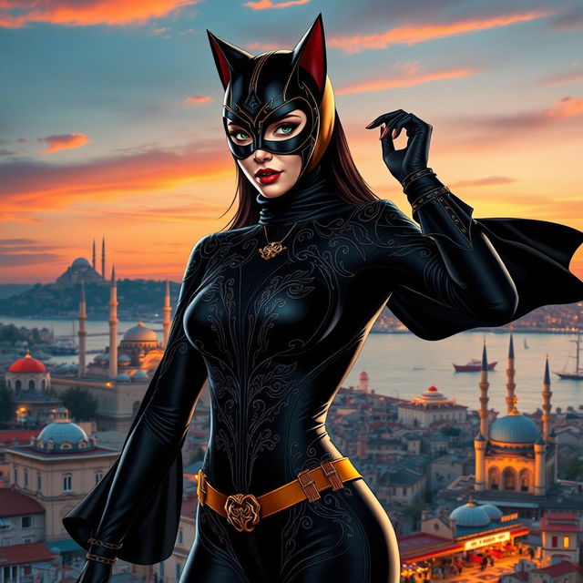 A stunning interpretation of Catwoman dressed in a Turkish style