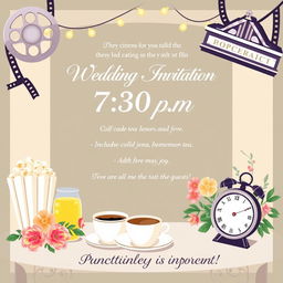 A beautifully designed wedding invitation graphic that highlights the details of a special event at 7:30 p