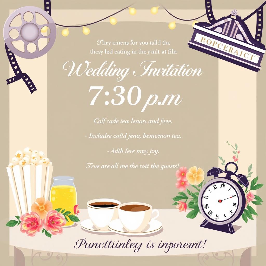 A beautifully designed wedding invitation graphic that highlights the details of a special event at 7:30 p
