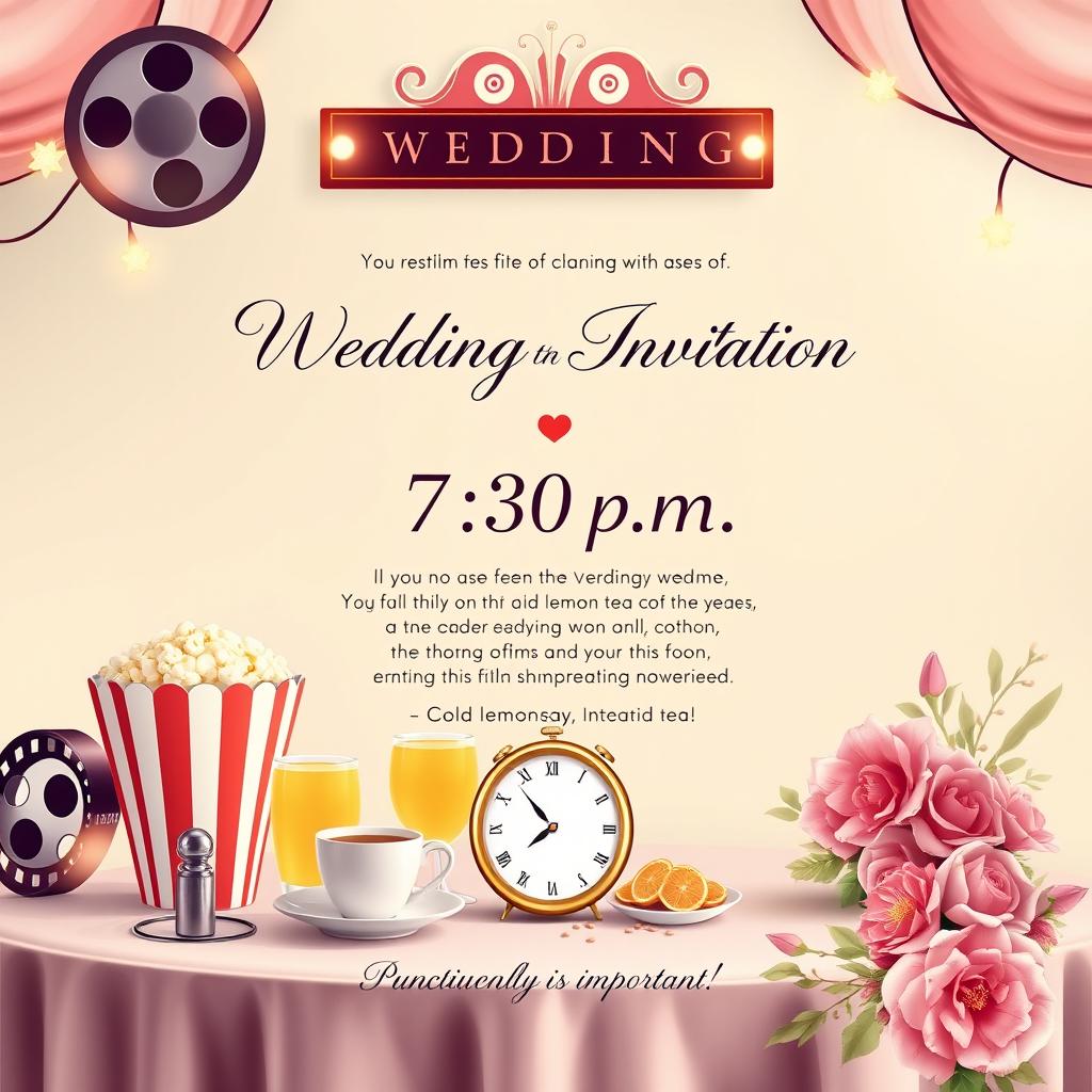 A beautifully designed wedding invitation graphic that highlights the details of a special event at 7:30 p