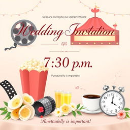 A beautifully designed wedding invitation graphic that highlights the details of a special event at 7:30 p