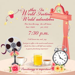 A beautifully designed wedding invitation graphic that highlights the details of a special event at 7:30 p