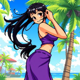 A detailed pixel art representation of Nico Robin from One Piece