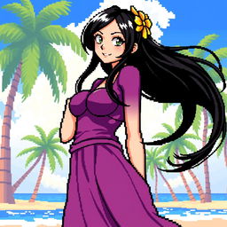 A detailed pixel art representation of Nico Robin from One Piece