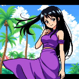 A detailed pixel art representation of Nico Robin from One Piece