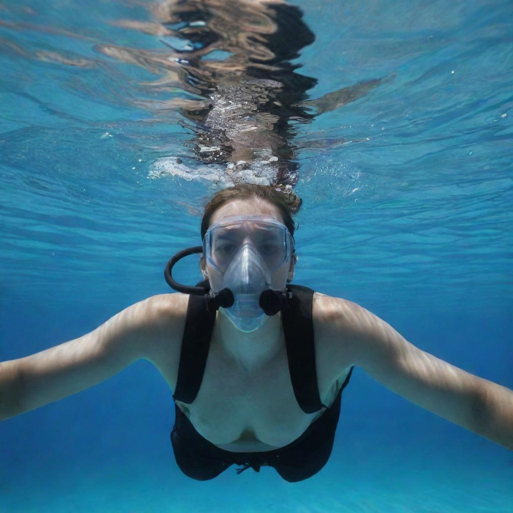 An individual attempting to breathe underwater without any assistance or equipment