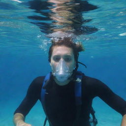 An individual attempting to breathe underwater without any assistance or equipment