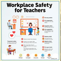 A safety poster for teachers displaying various workplace safety protocols