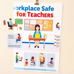 A safety poster for teachers displaying various workplace safety protocols