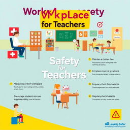 A safety poster for teachers displaying various workplace safety protocols