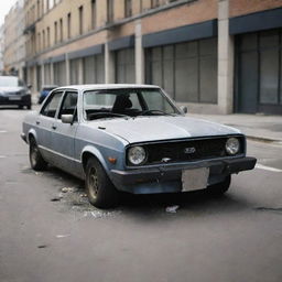 A realistic damaged car in an urban setting